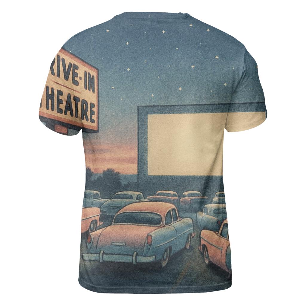Faded Drive In Movie Night Scene vibrant all-over design tees