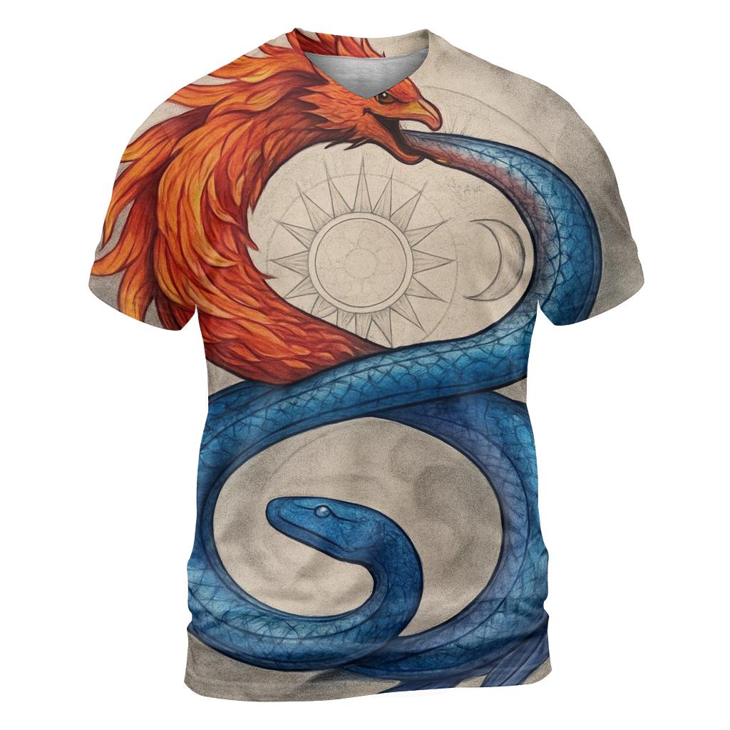 Phoenix And Serpent Double Ouroboros artistic all-over print tops