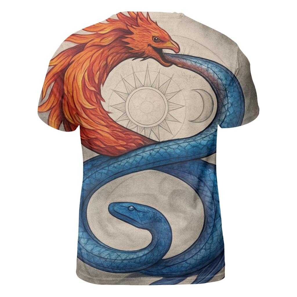 Phoenix And Serpent Double Ouroboros artistic all-over print tops