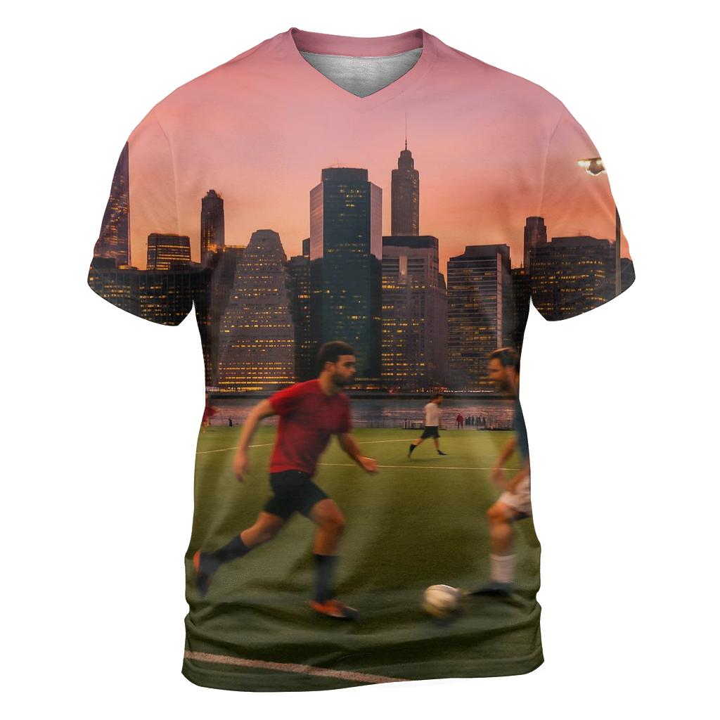 Sunset Soccer Under The Manhattan Skyline creative print fashion shirts