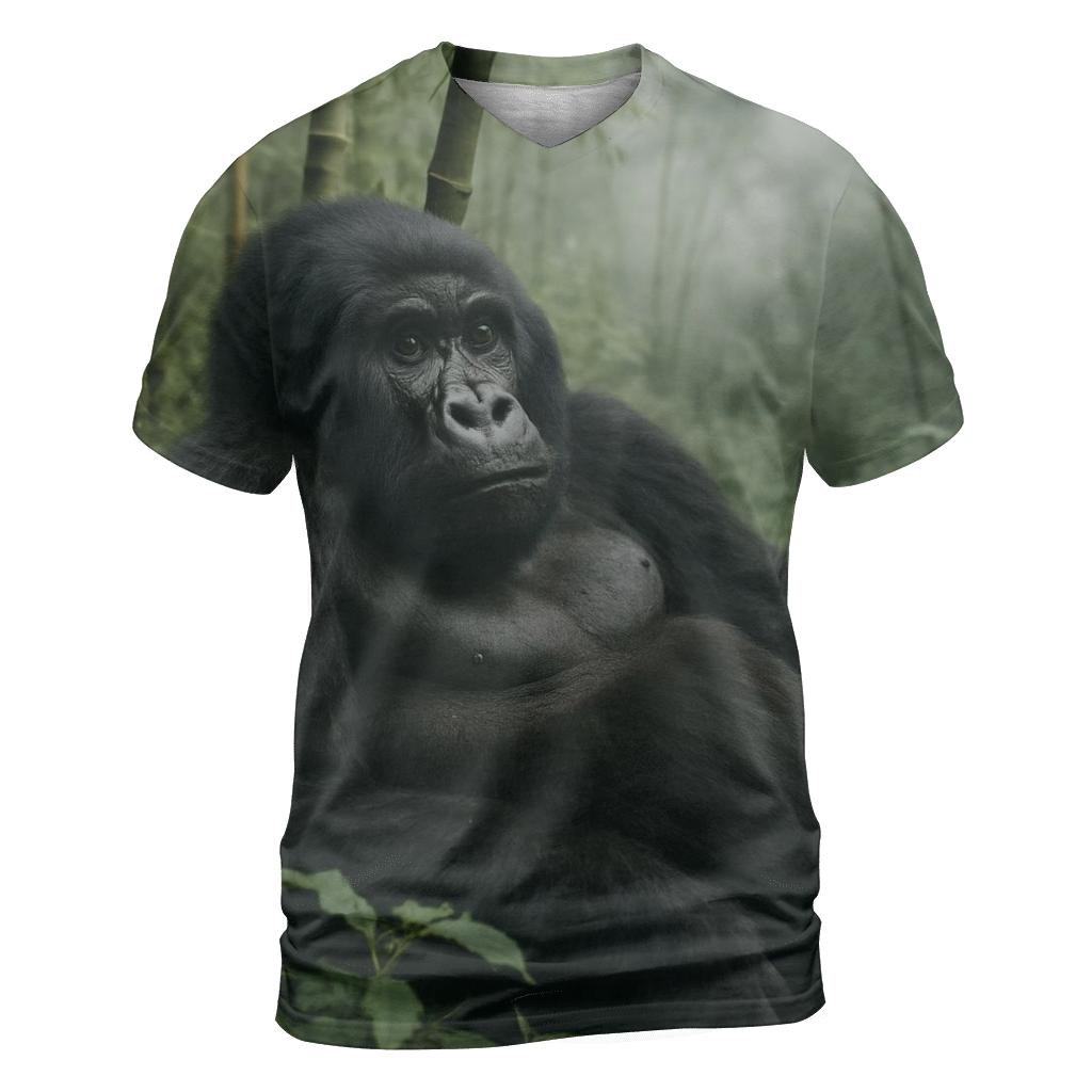 Mountain Gorilla Resting In Misty Bamboo creative print fashion shirts