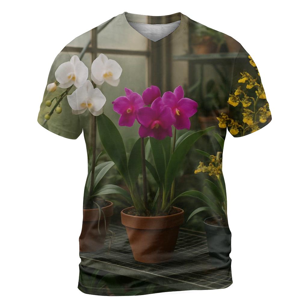Orchid Collection In Home Greenhouse designer pattern shirts
