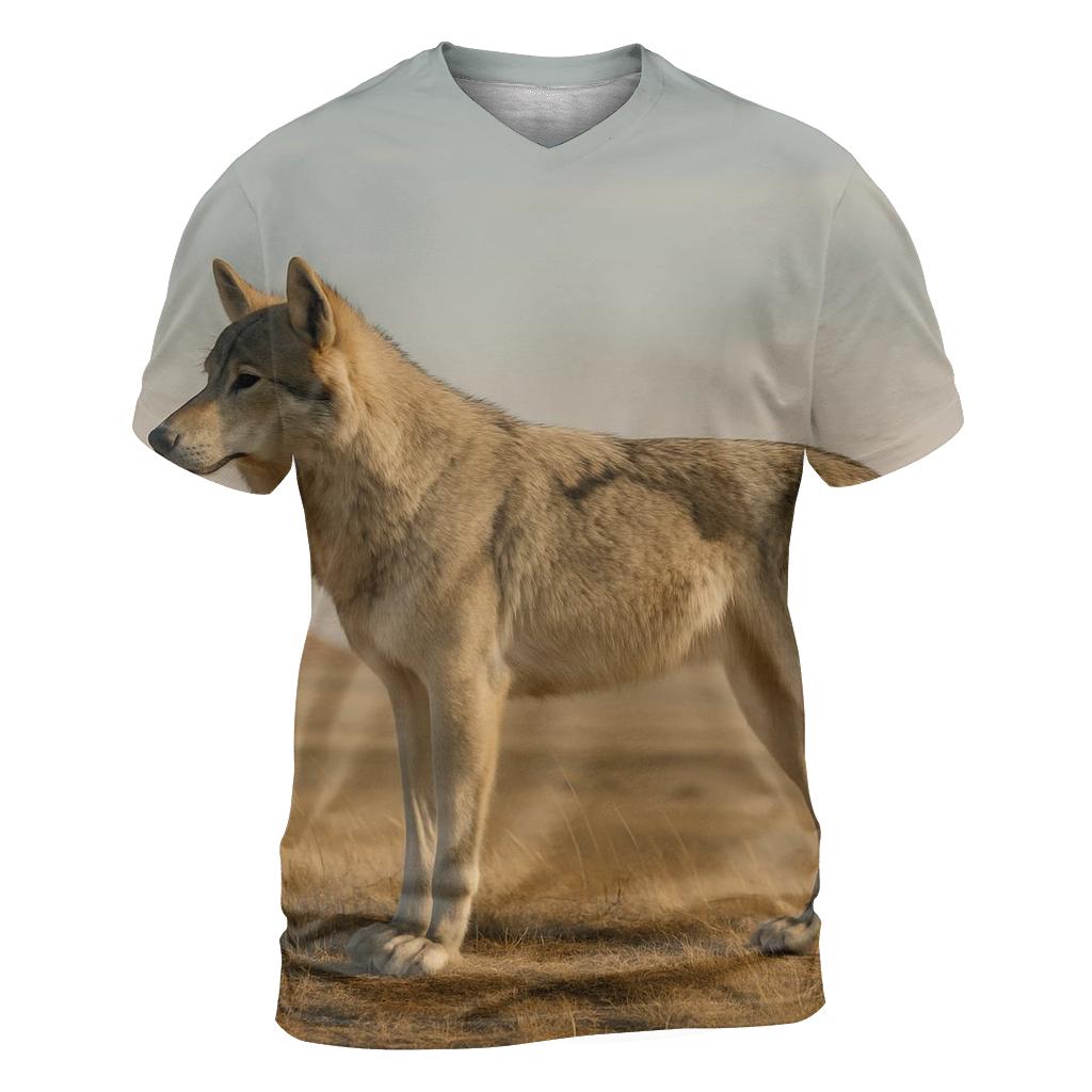 Steppe Wolf Among Ancient Burial Mounds custom all-over print shirts