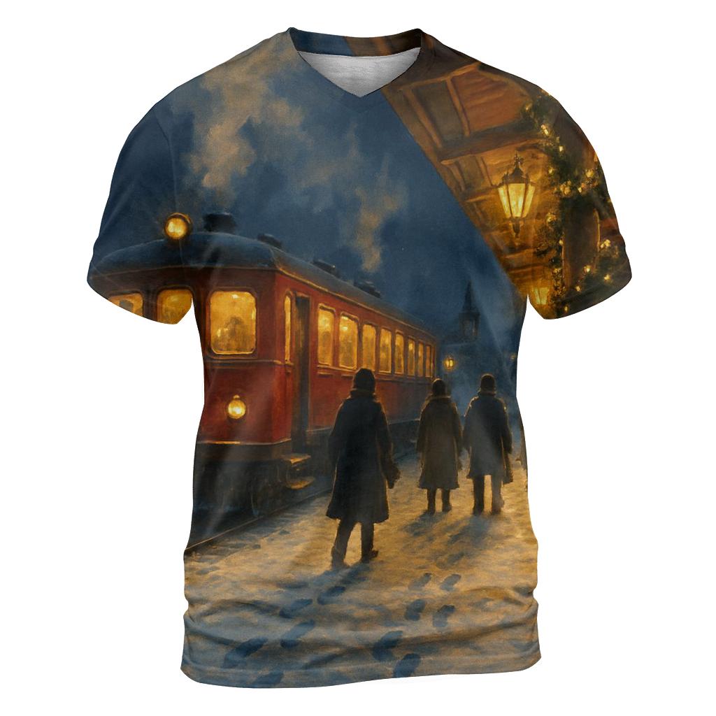 Midnight Train To Christmas Village artistic all-over print tops