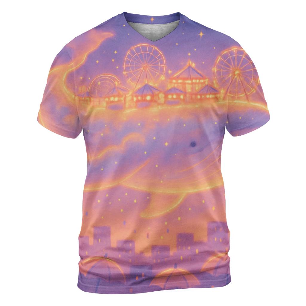 Chaotic Carnival Cloud Whale vibrant all-over design tees