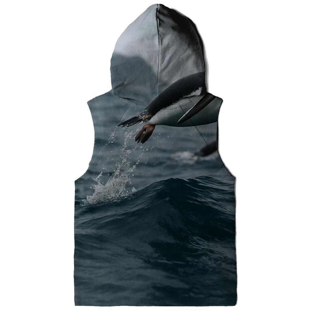 Gentoo Penguins Porpoising Through Swell designer hoodies