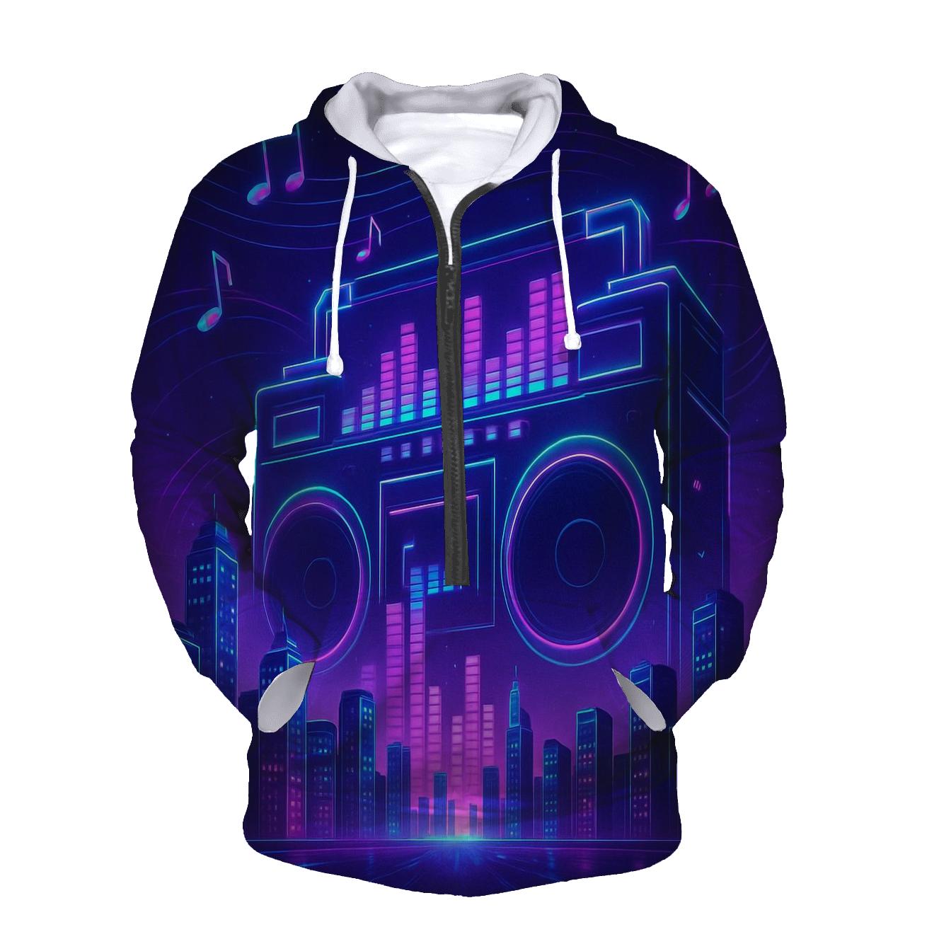Neon Boombox Skyline custom hoodies