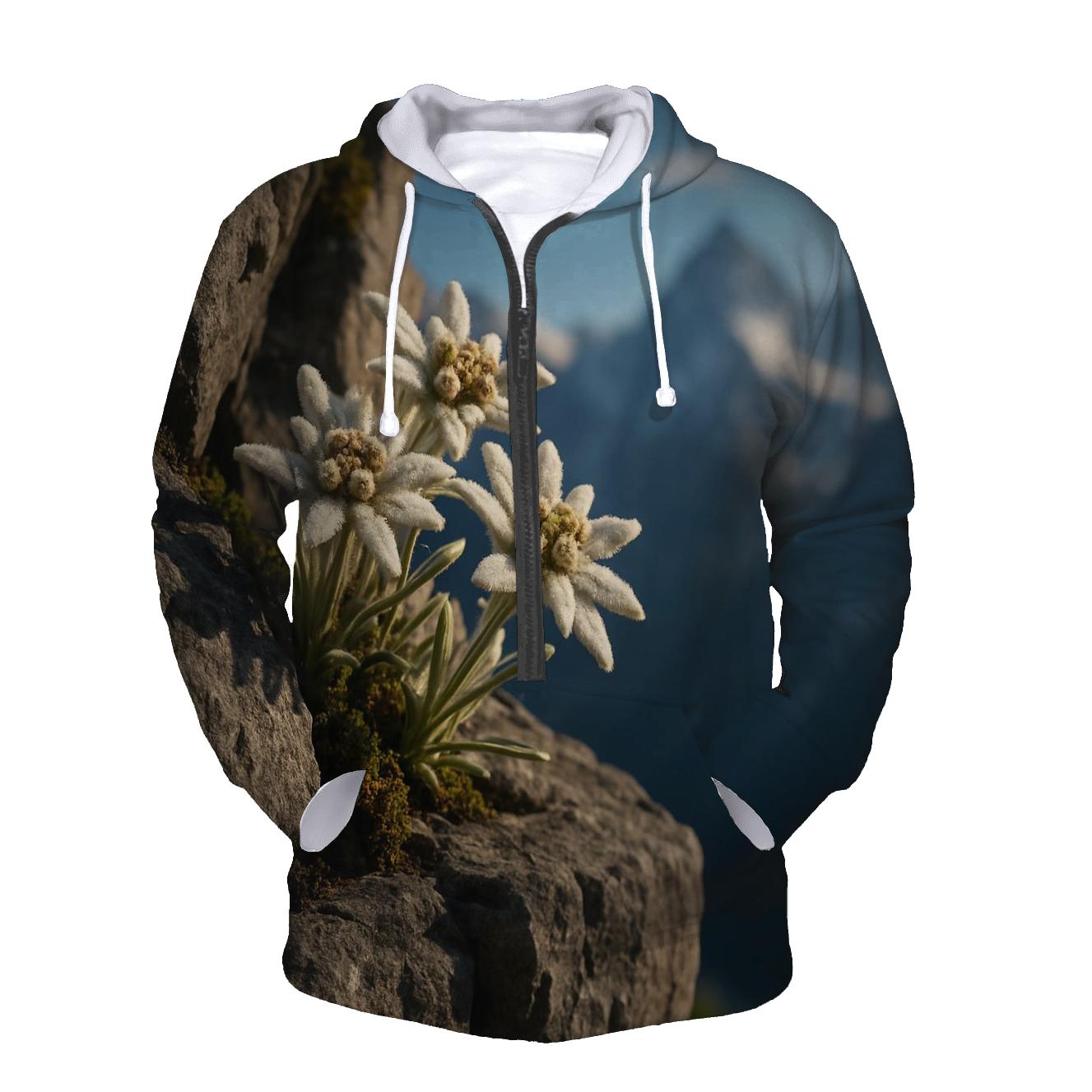 Alpine Edelweiss On Rocky Ledge embroidered hoodies