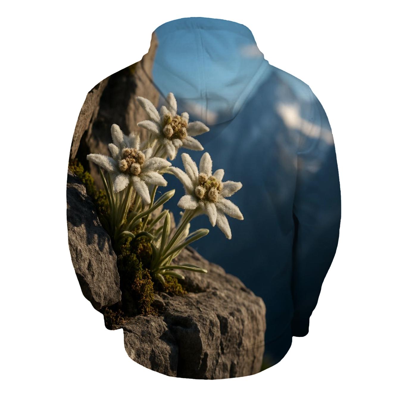 Alpine Edelweiss On Rocky Ledge embroidered hoodies