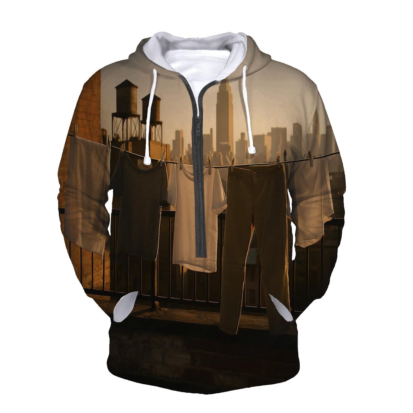 Queens Rooftop Laundry View Of Manhattan zip-up hoodies