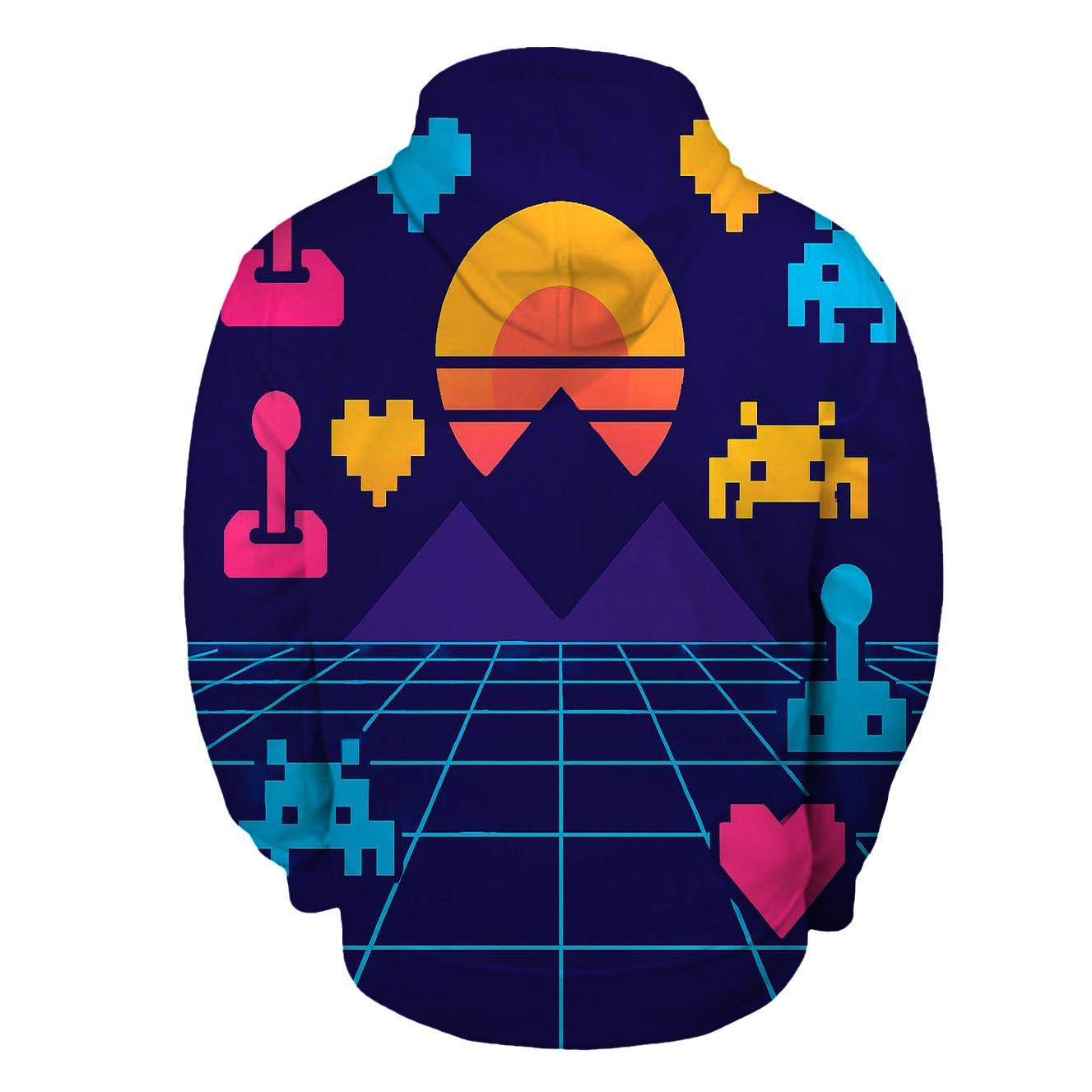 Retro Neon Game Grid zip-up hoodies