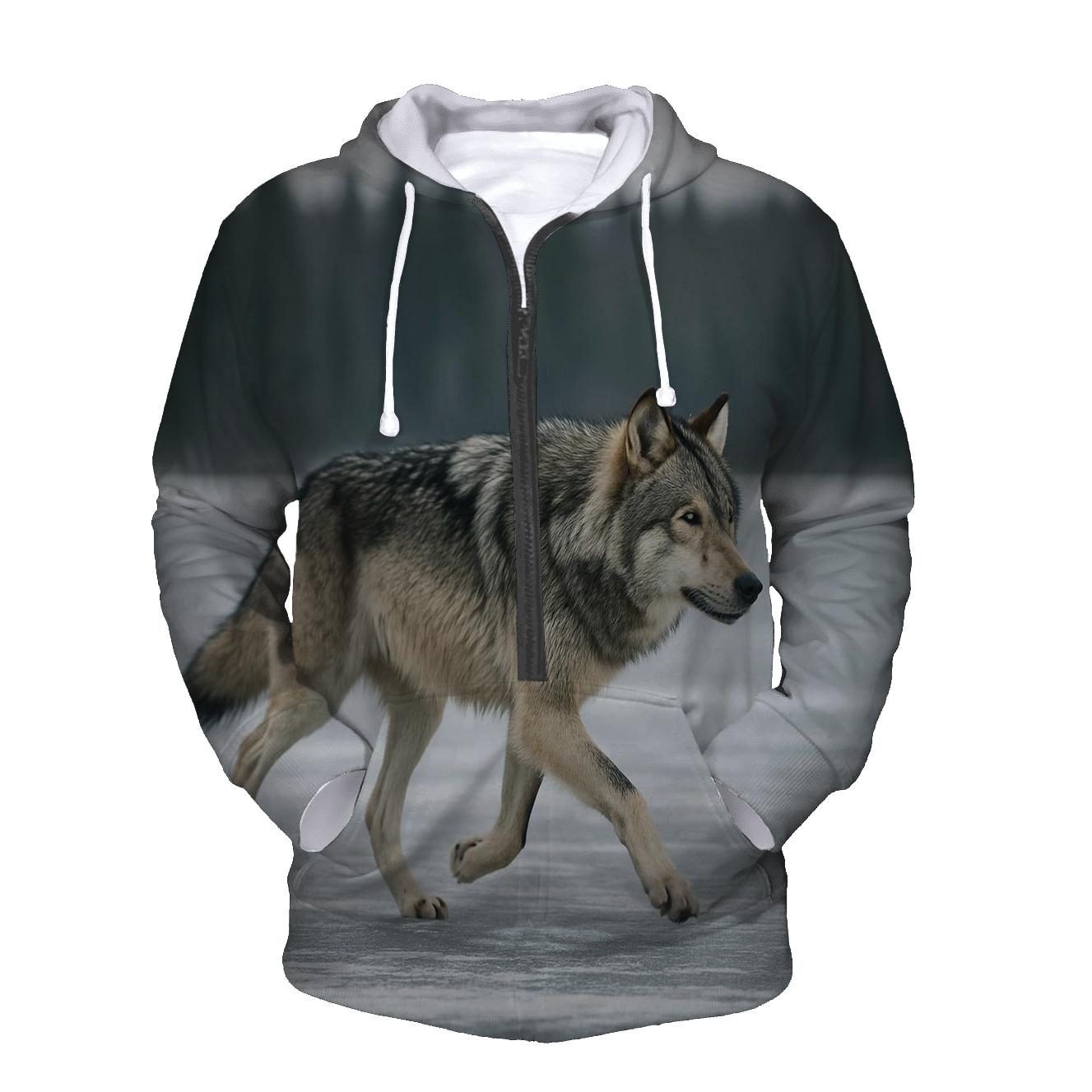Timber Wolf Crossing Frozen Lake printed hoodies