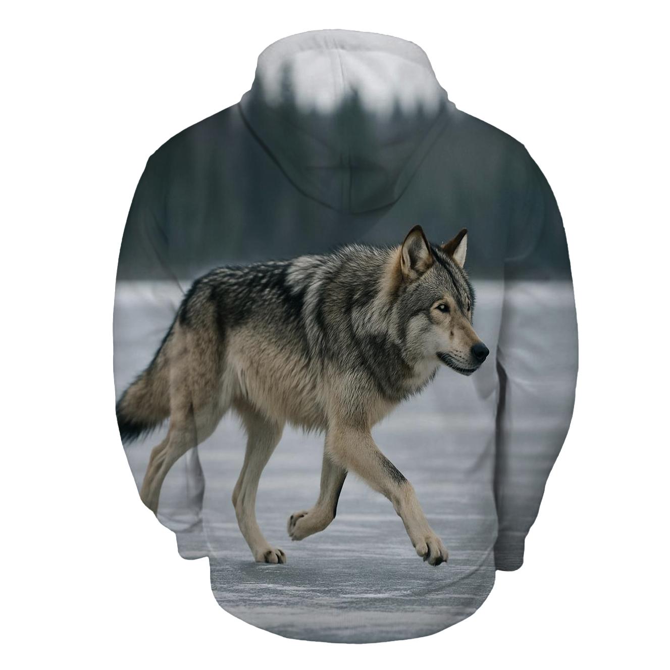 Timber Wolf Crossing Frozen Lake printed hoodies