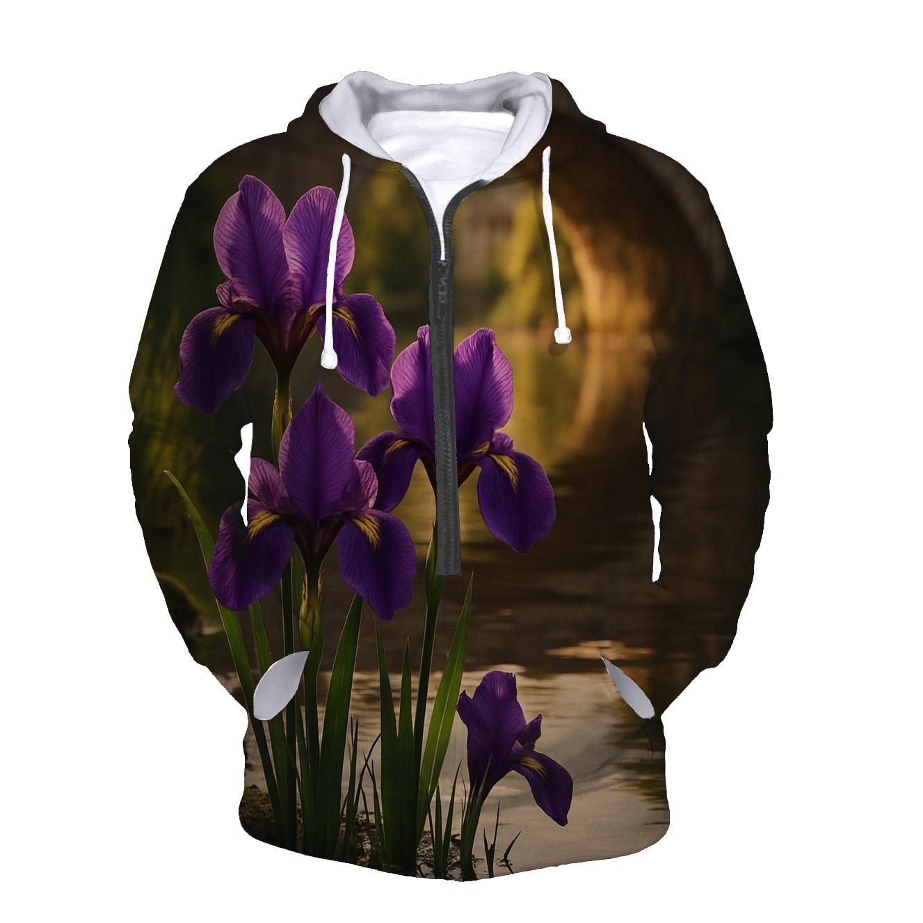 Iris Reflections Beside Old Stone Bridge zip-up hoodies