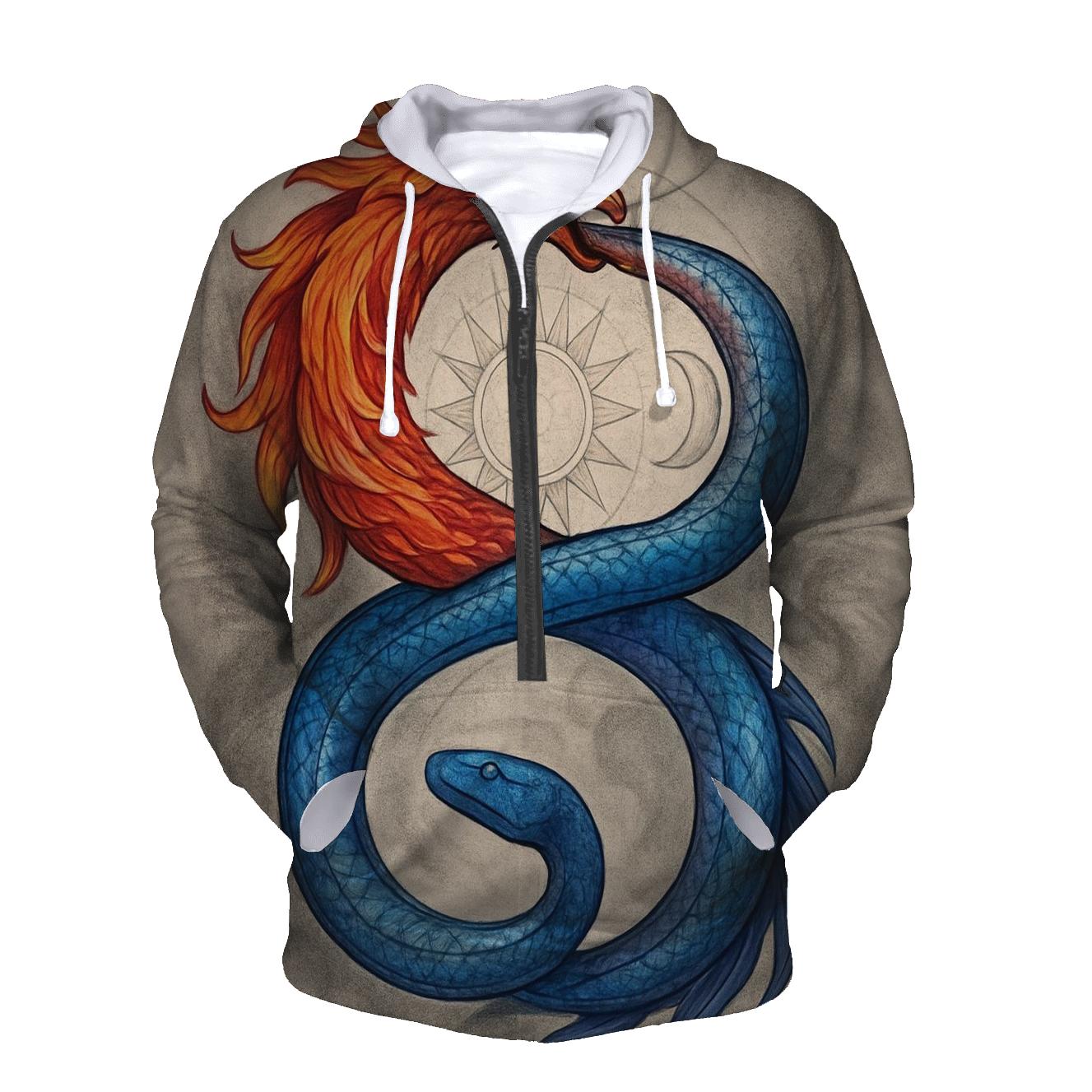 Phoenix And Serpent Double Ouroboros embroidered hoodies