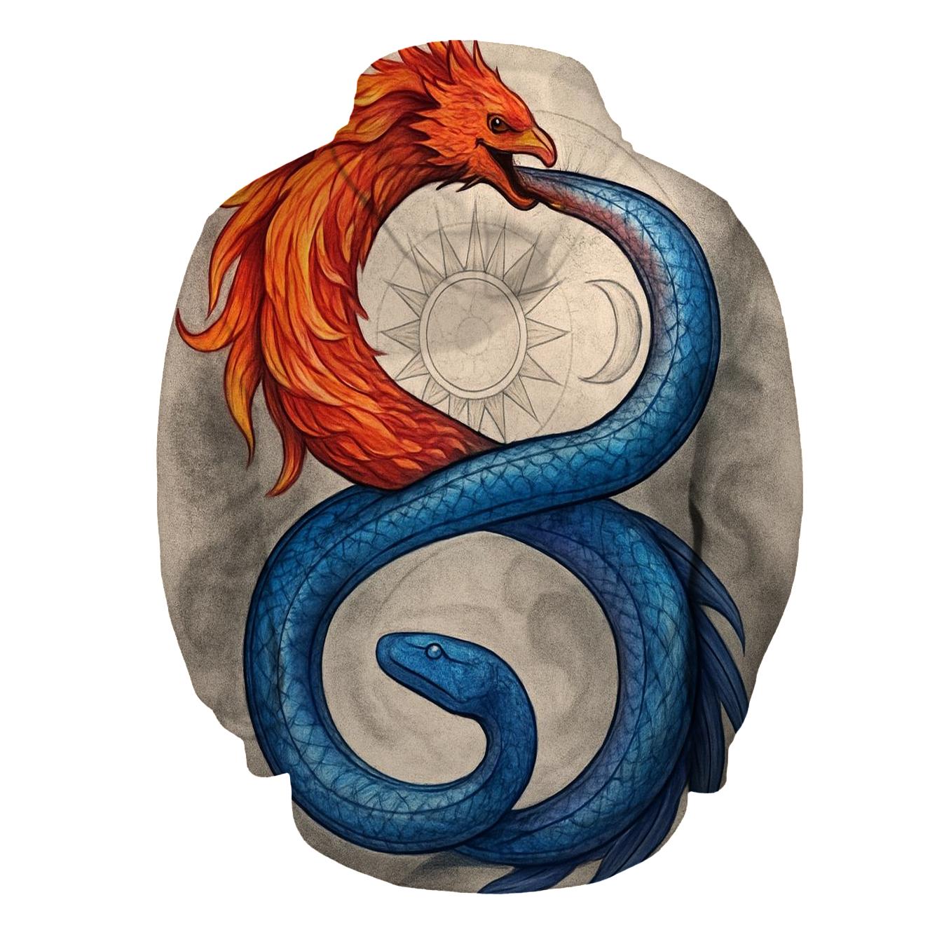 Phoenix And Serpent Double Ouroboros embroidered hoodies