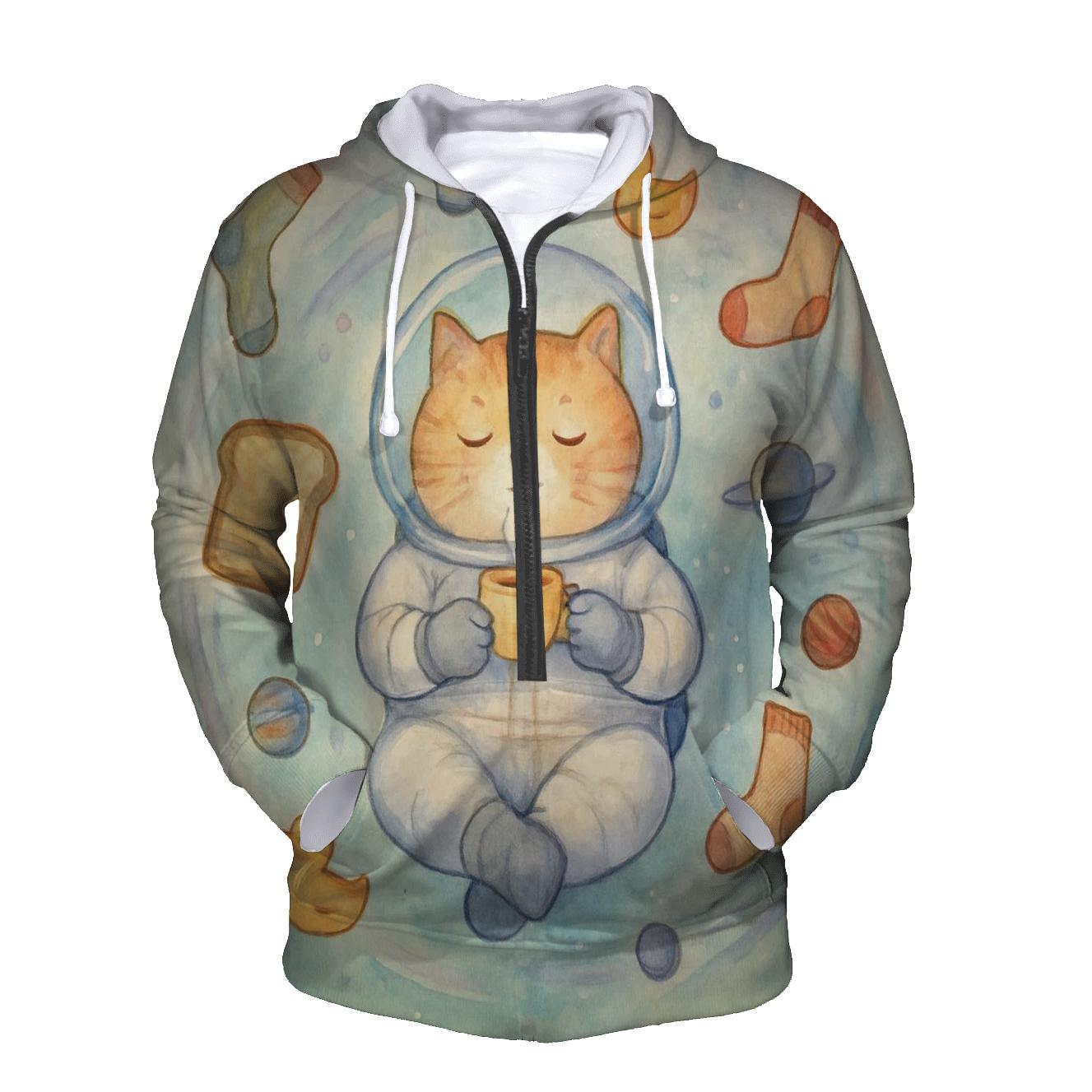 Orbiting Tea Party Cat printed hoodies