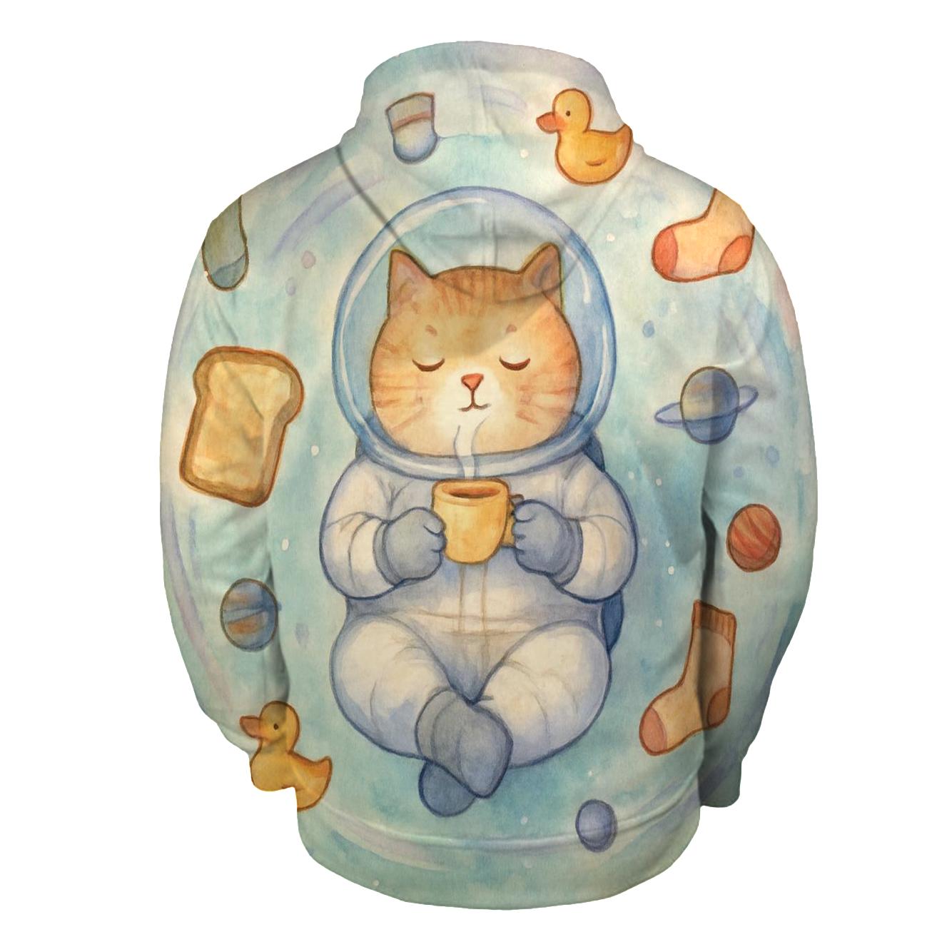 Orbiting Tea Party Cat printed hoodies
