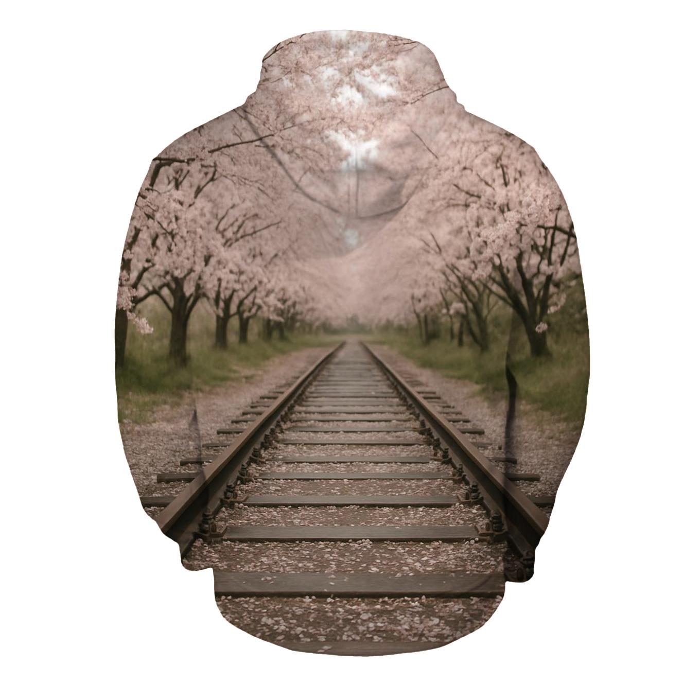 Cherry Blossoms Over Old Railway Track zip-up hoodies