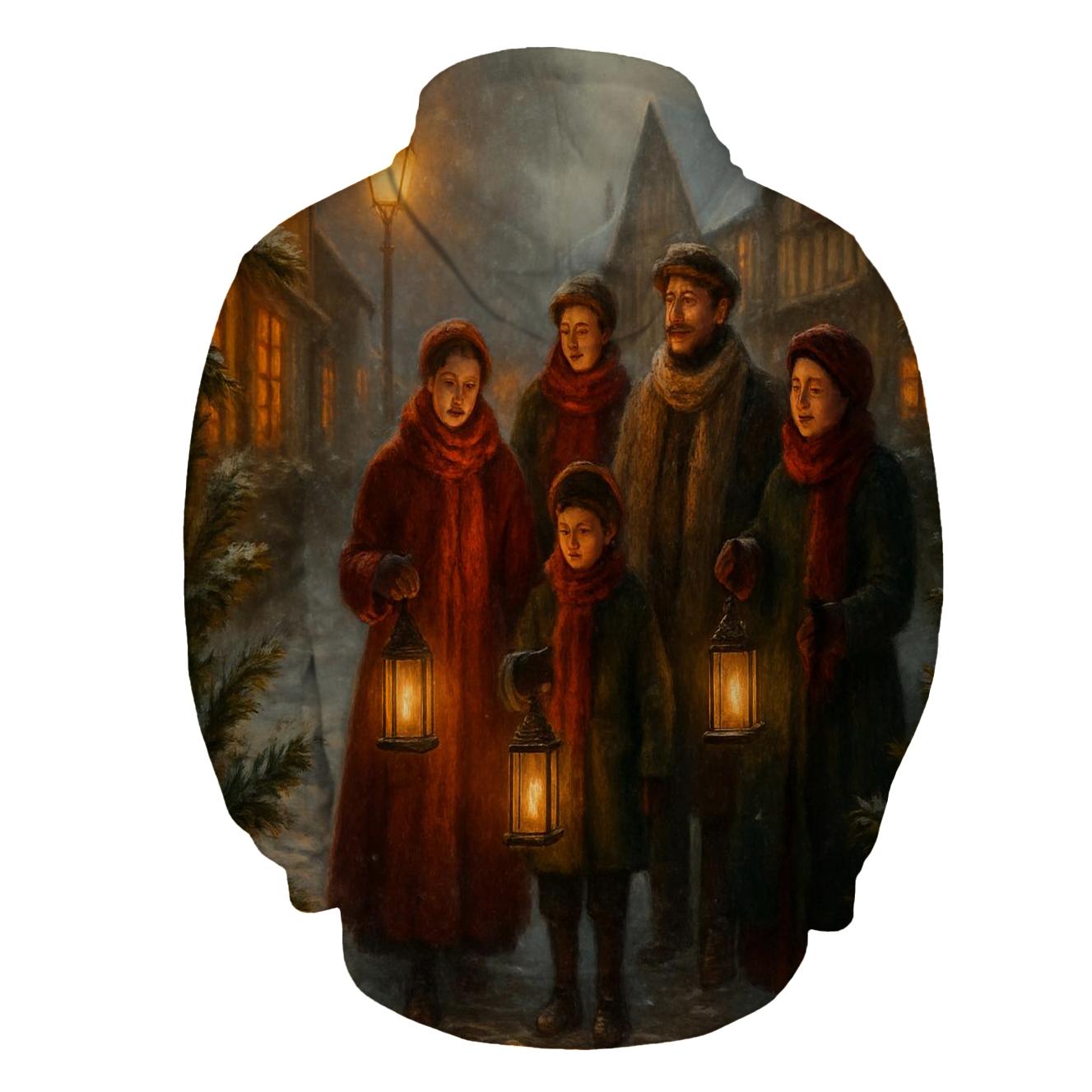 Candlelit Carolers On Snowy Lane embroidered hoodies