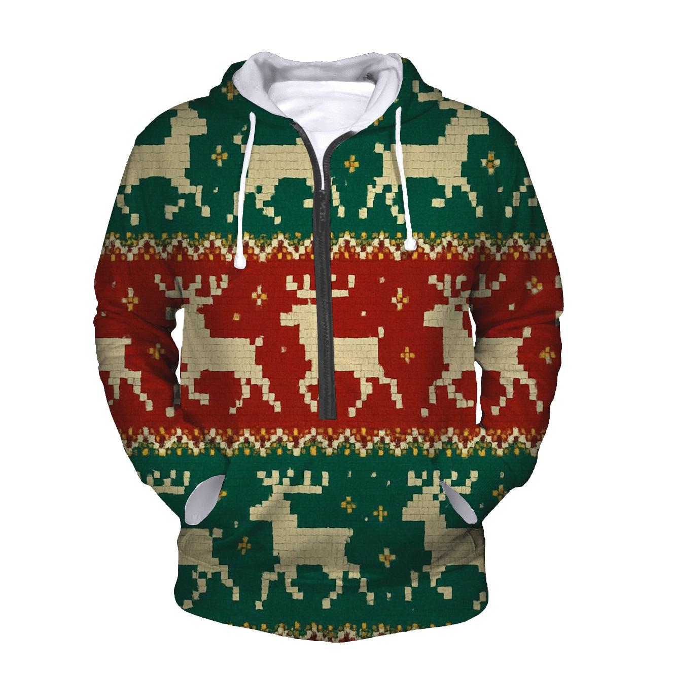 Tacky Tinsel Reindeer Stripe Design embroidered hoodies