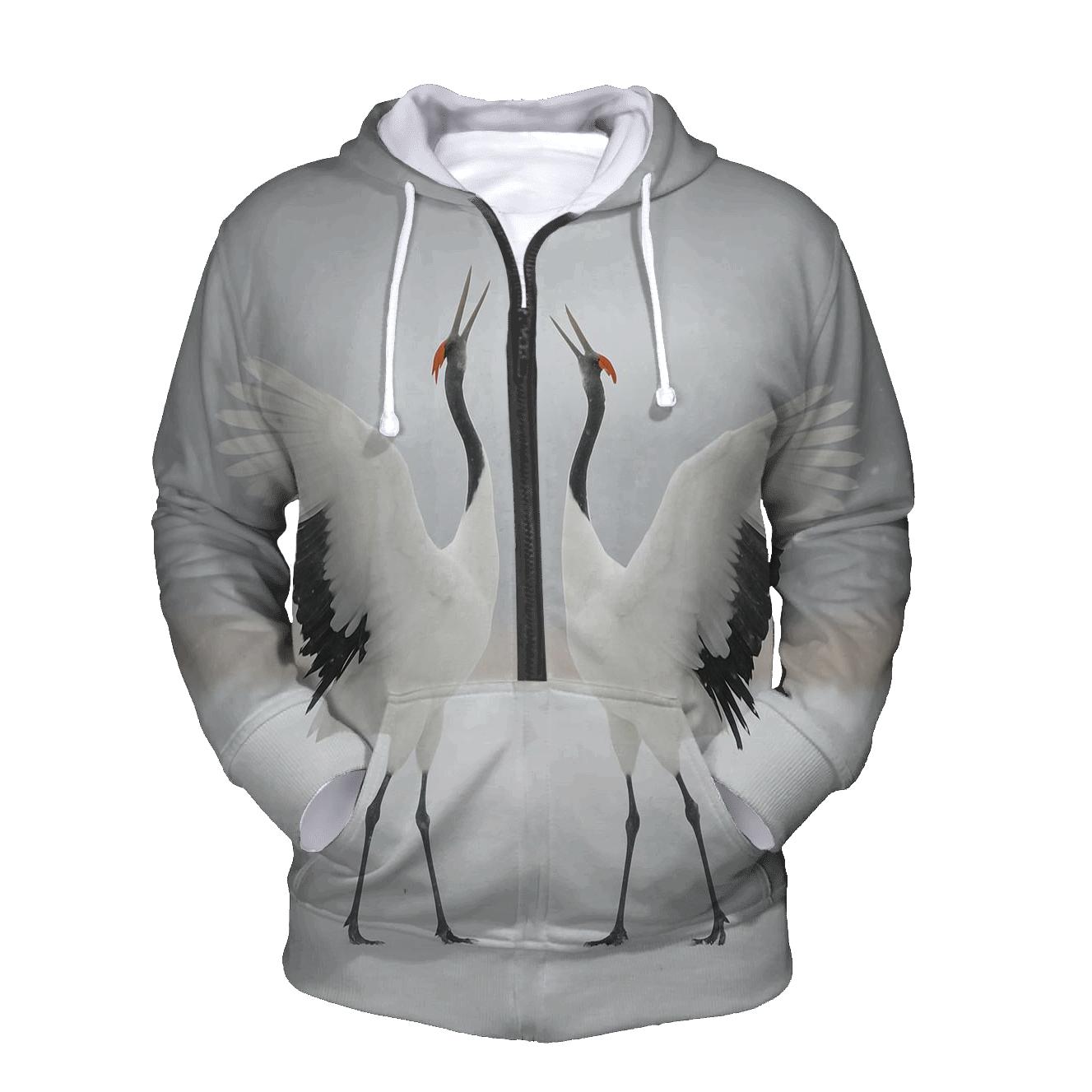 Red Crowned Cranes Dancing On Winter Marsh pullover hoodies