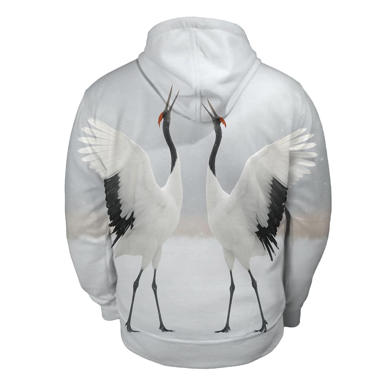 Red Crowned Cranes Dancing On Winter Marsh pullover hoodies