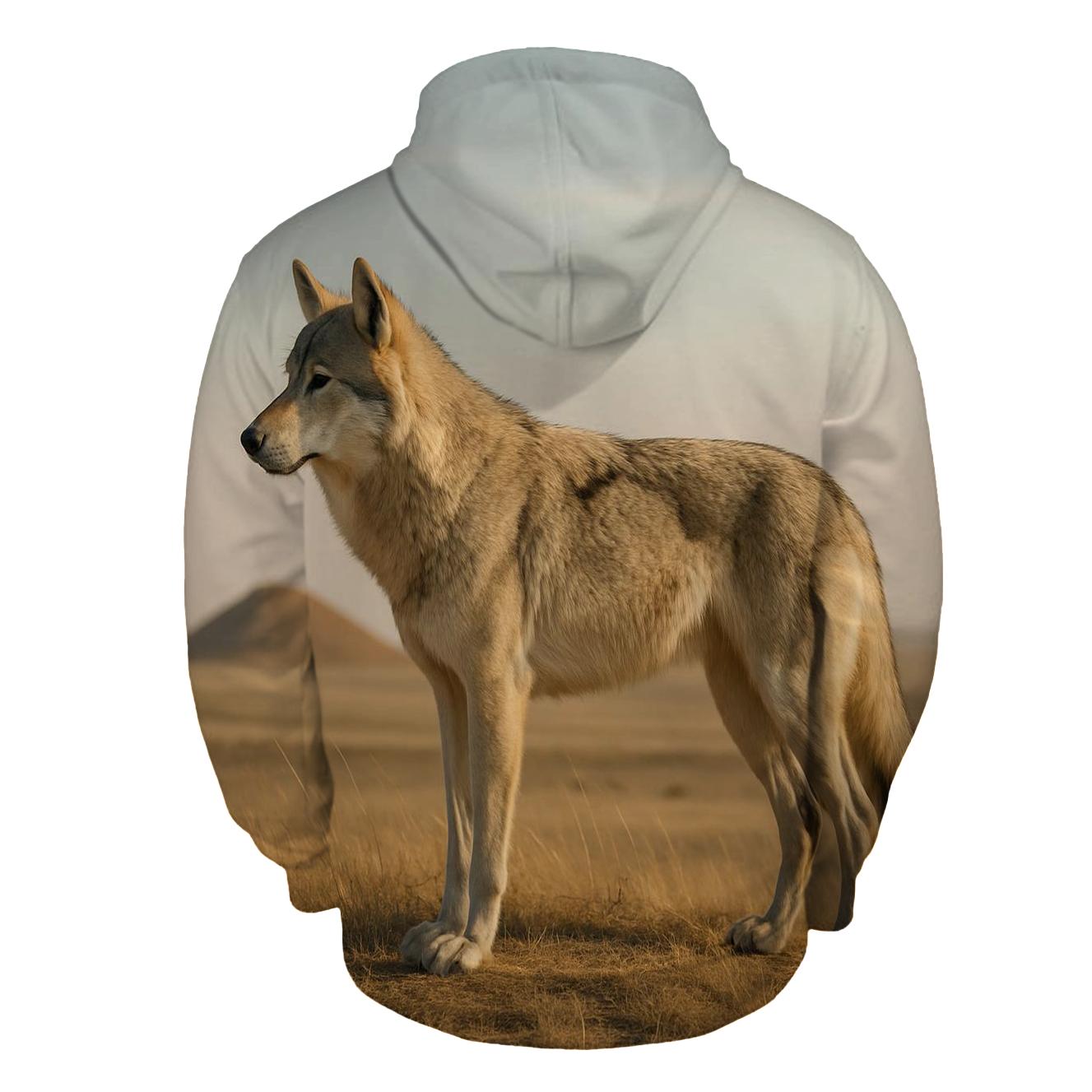Steppe Wolf Among Ancient Burial Mounds graphic hoodies
