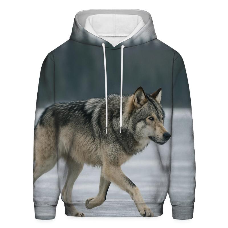 Timber Wolf Crossing Frozen Lake zip-up hoodies