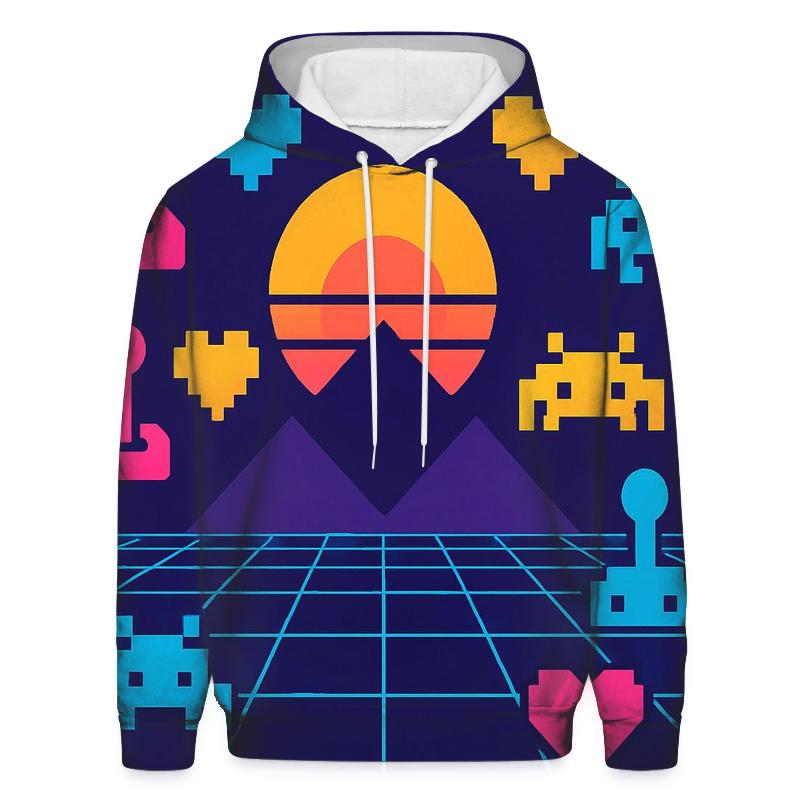 Retro Neon Game Grid hoodie styles