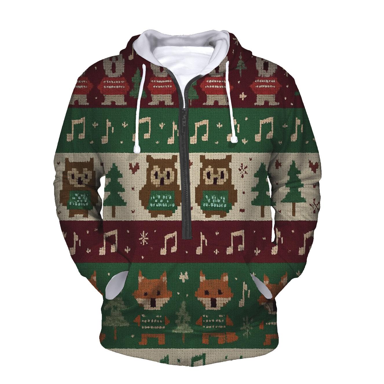 Caroling Critter Village Stripe Design hoodies fashion