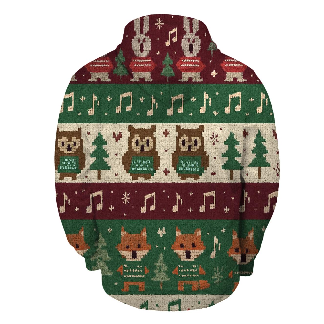 Caroling Critter Village Stripe Design hoodies fashion