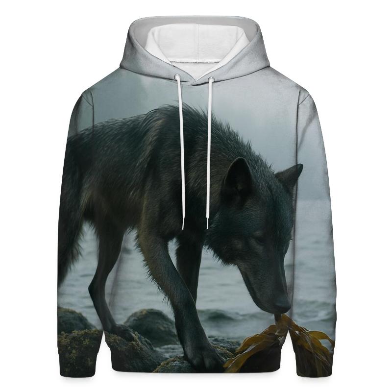 Coastal Wolf Foraging Among Kelp hoodie styles