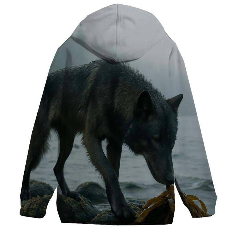 Coastal Wolf Foraging Among Kelp hoodie styles