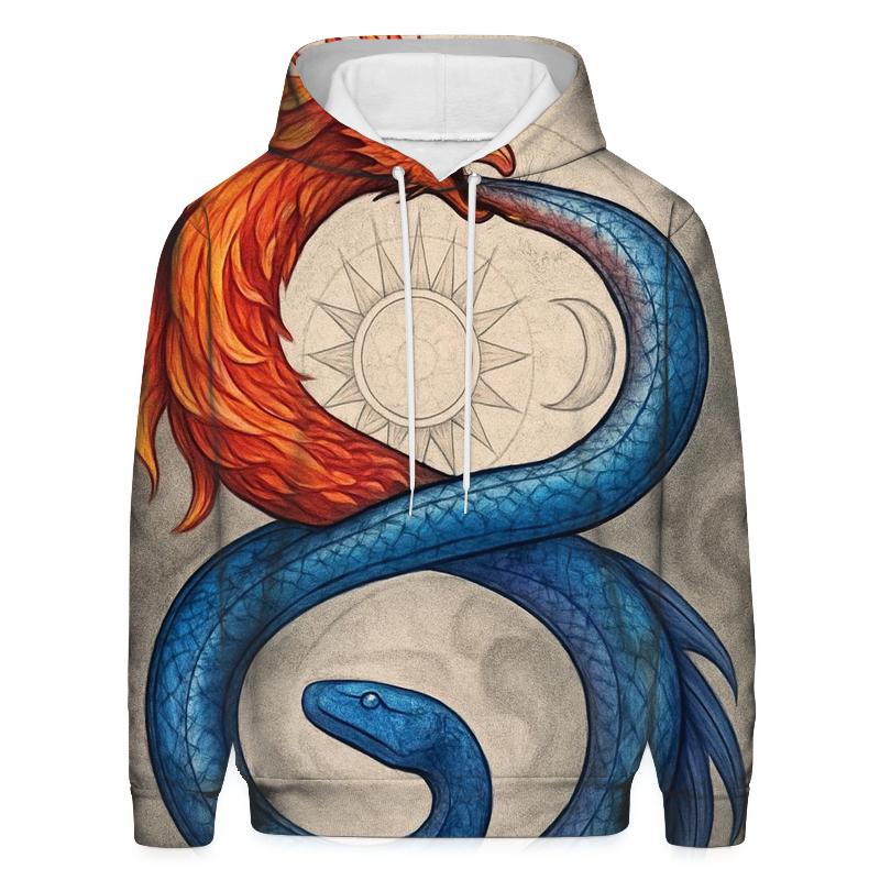 Phoenix And Serpent Double Ouroboros graphic hoodies