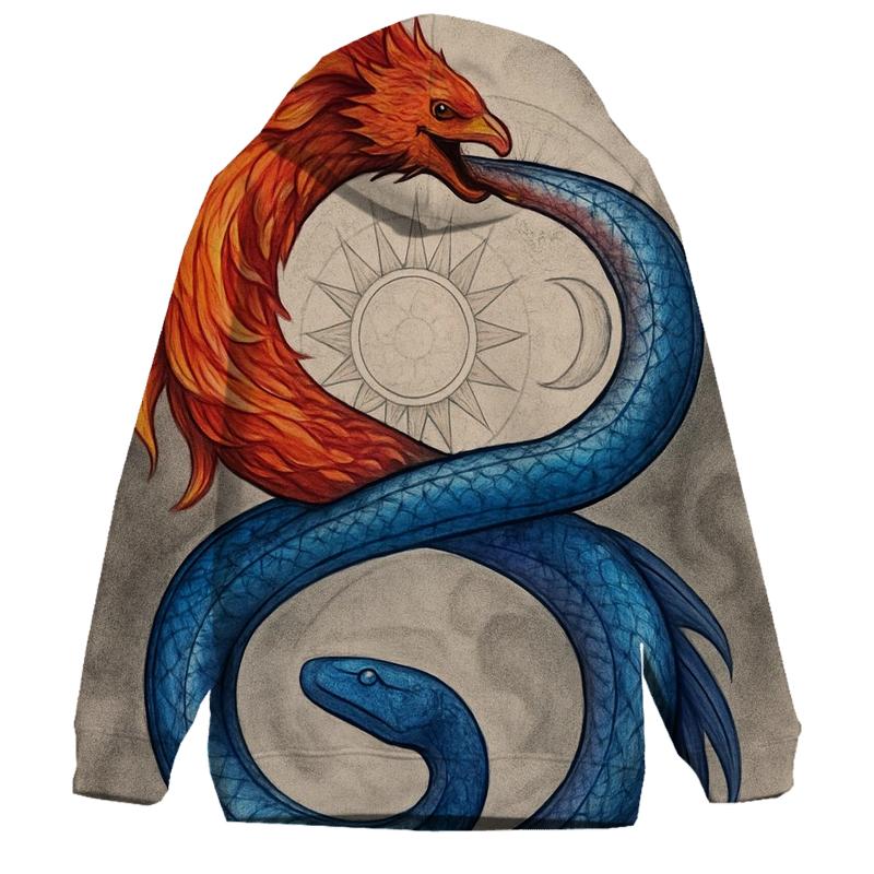 Phoenix And Serpent Double Ouroboros graphic hoodies