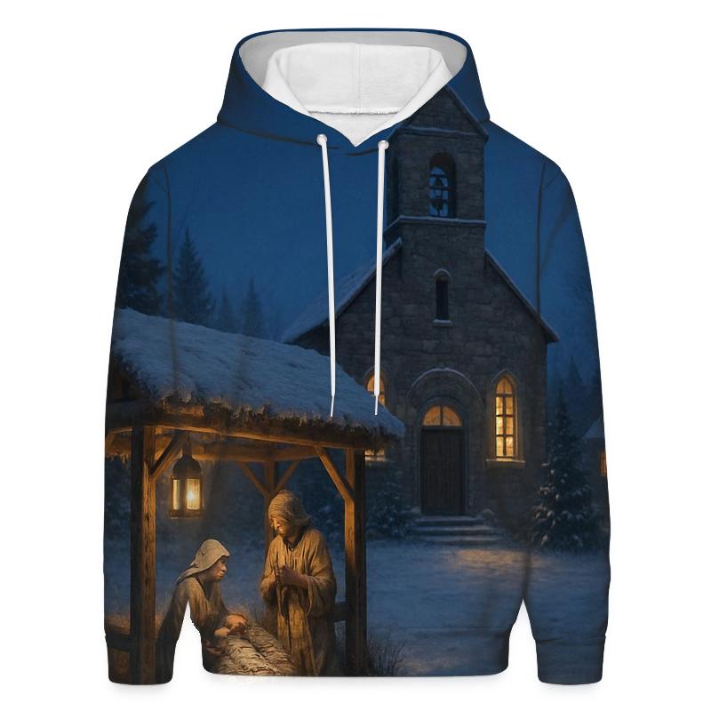 Silent Snowfall At The Village Nativity lightweight hoodies