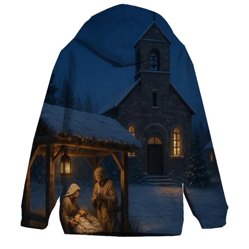 Silent Snowfall At The Village Nativity lightweight hoodies