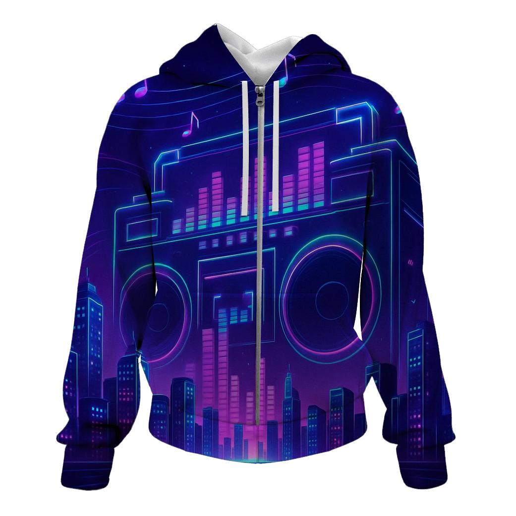Neon Boombox Skyline zip-up hoodies