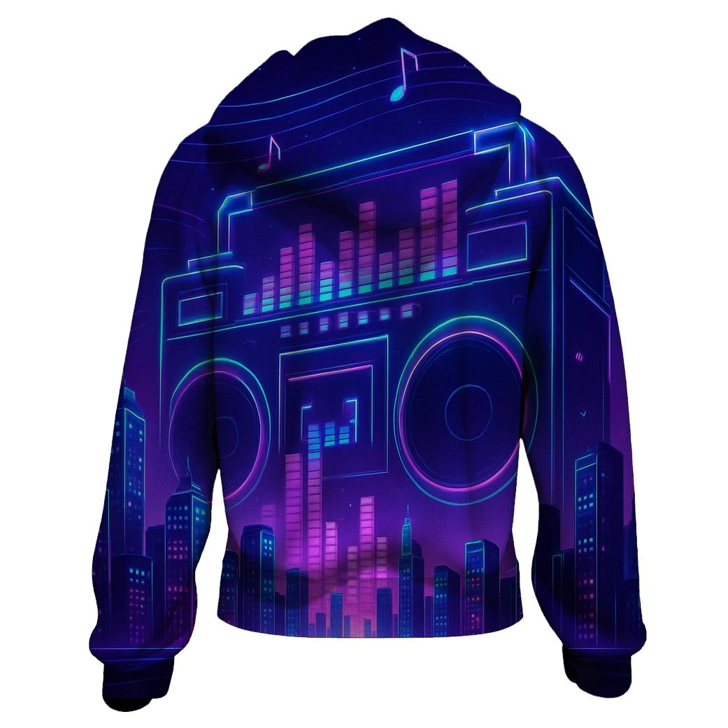 Neon Boombox Skyline zip-up hoodies