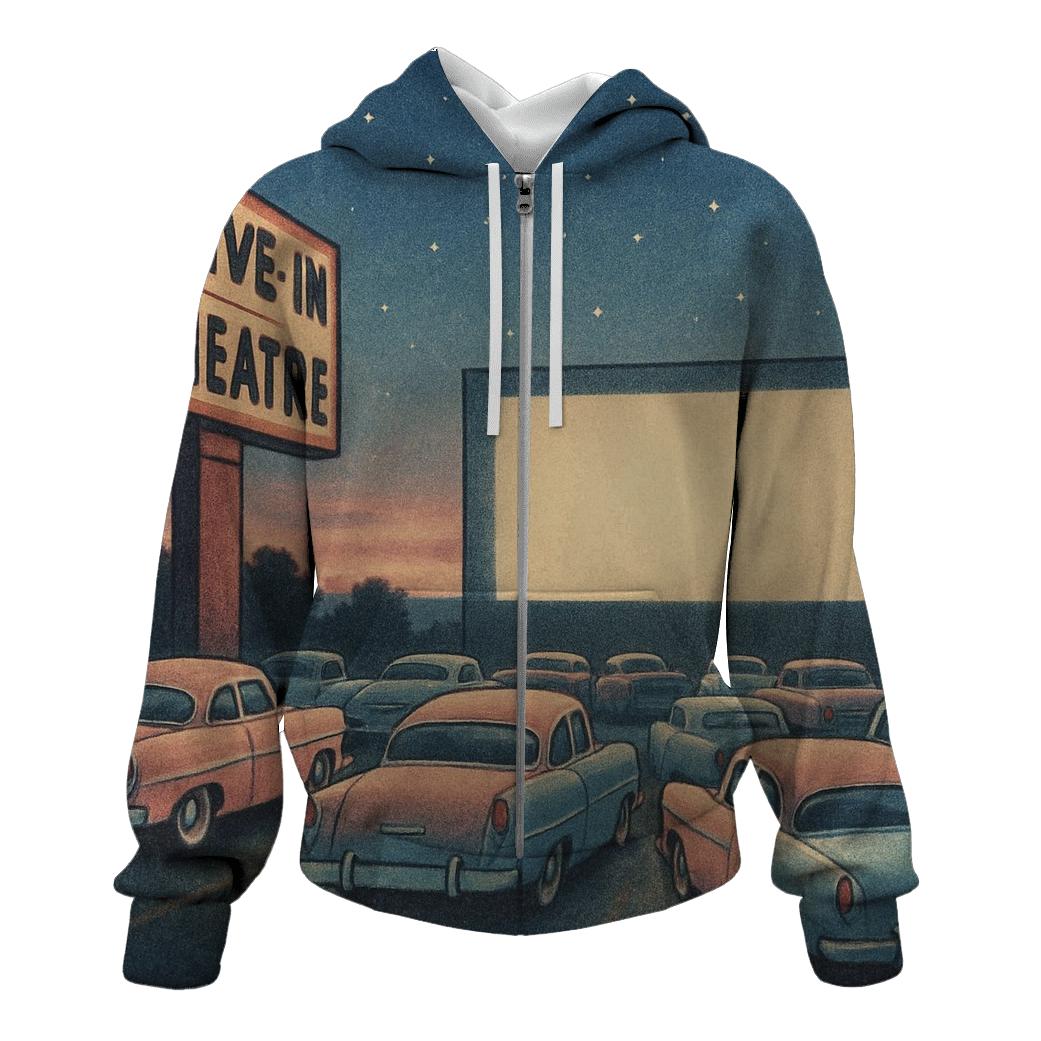 Faded Drive In Movie Night Scene designer hoodies