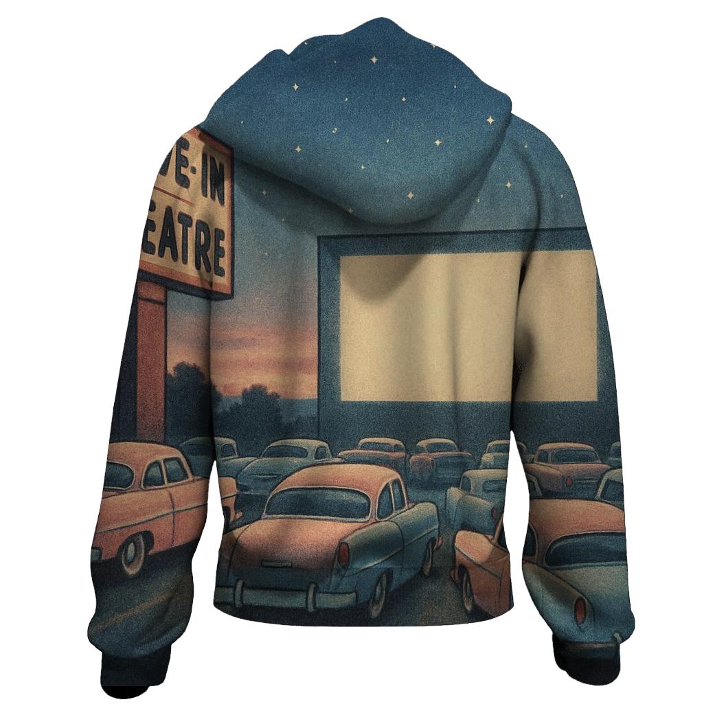Faded Drive In Movie Night Scene designer hoodies