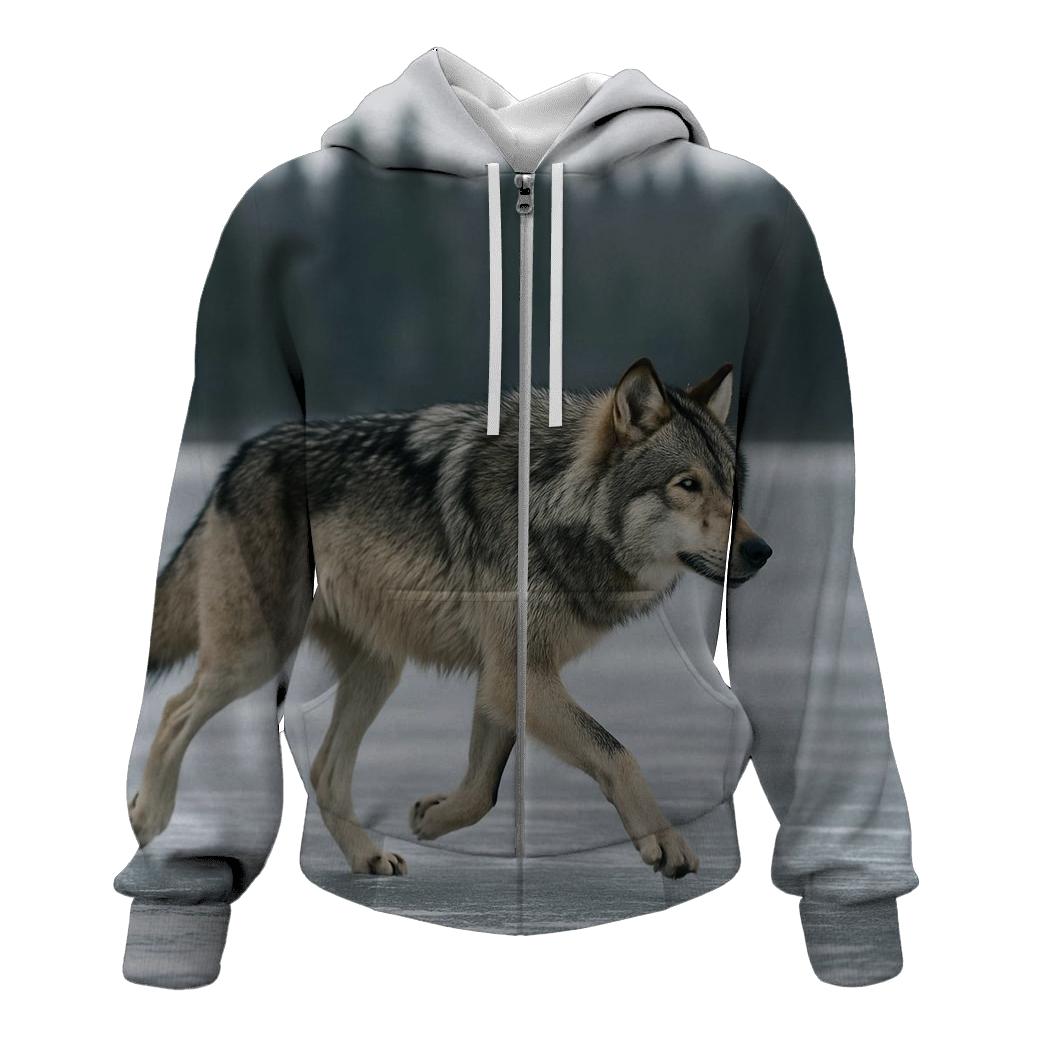 Timber Wolf Crossing Frozen Lake graphic hoodies