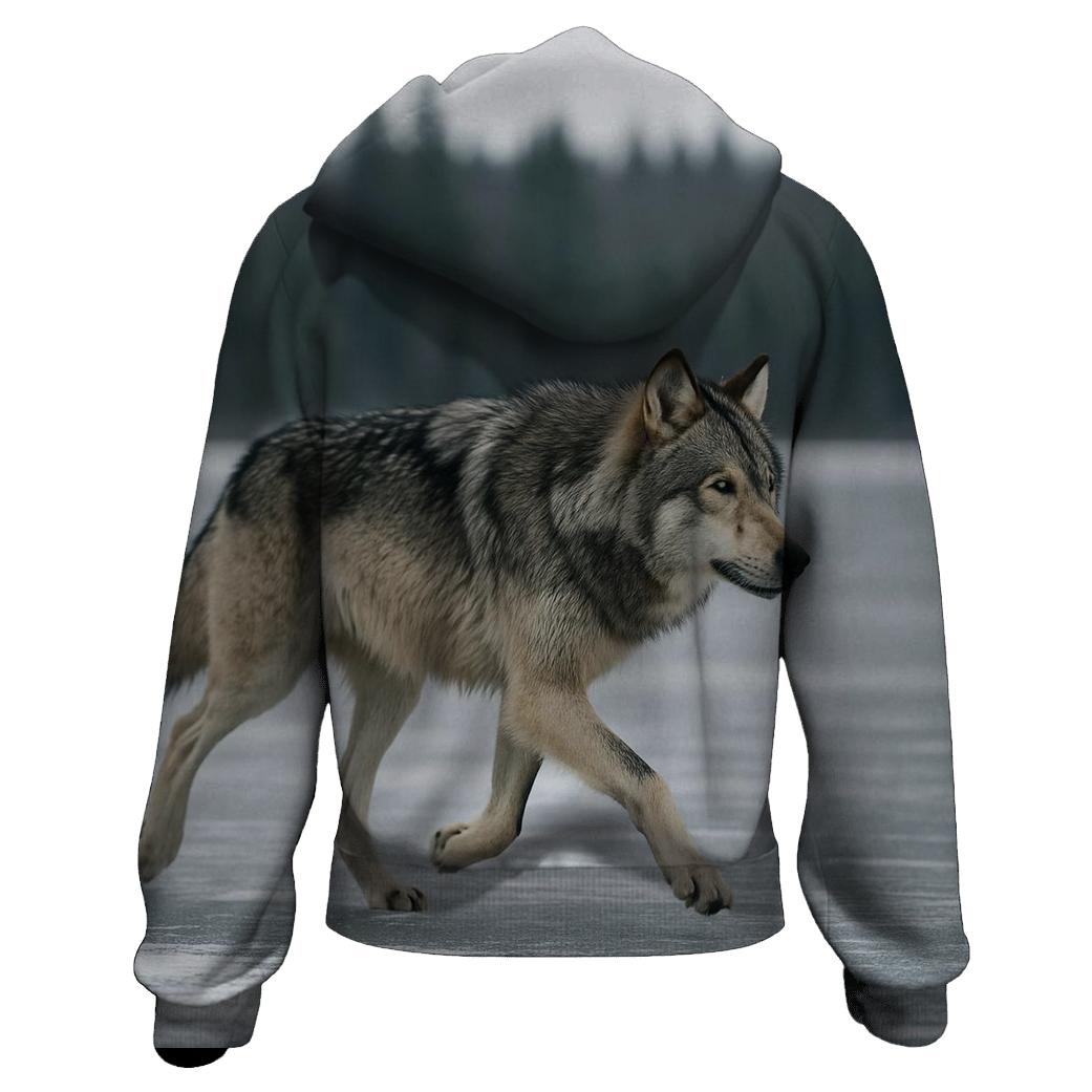 Timber Wolf Crossing Frozen Lake graphic hoodies