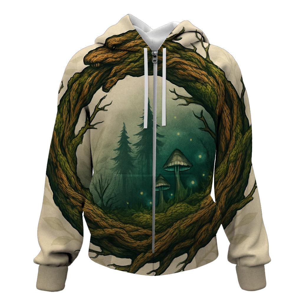 Forest Roots Ouroboros Portal zip-up hoodies