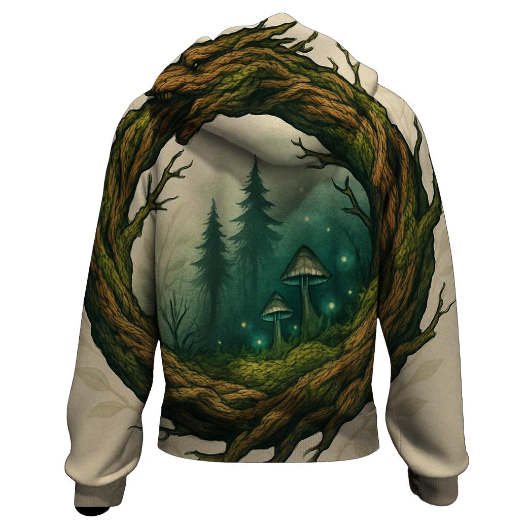 Forest Roots Ouroboros Portal zip-up hoodies