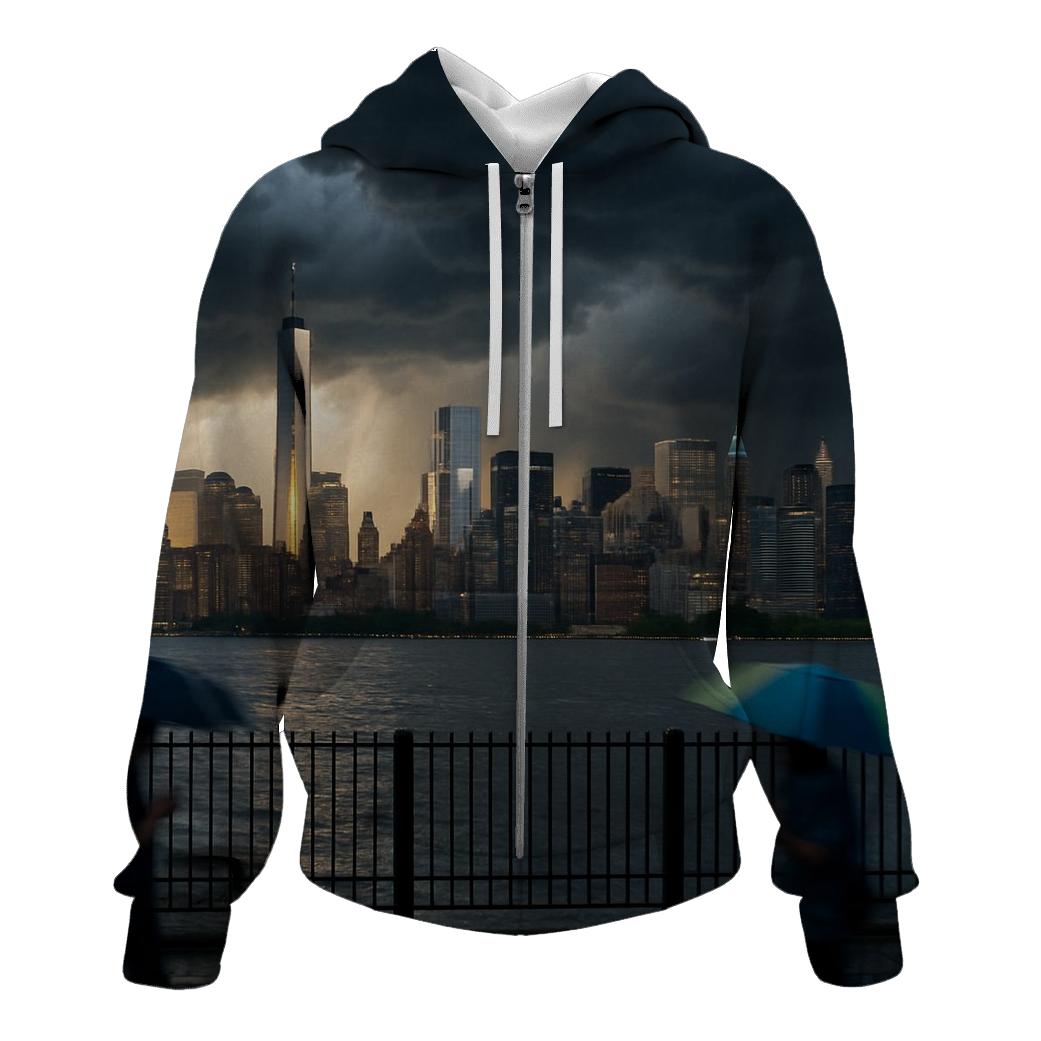 Storm Front Over Lower Manhattan Skyline premium hoodies