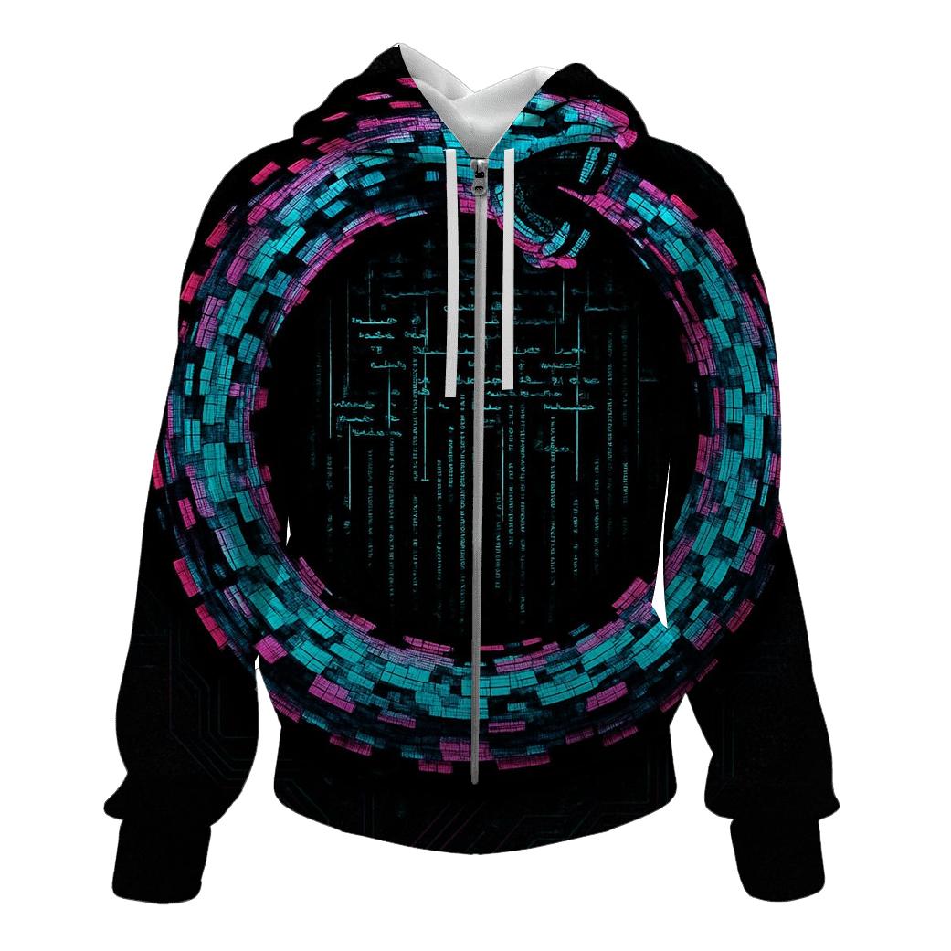 Digital Glitch Ouroboros premium hoodies