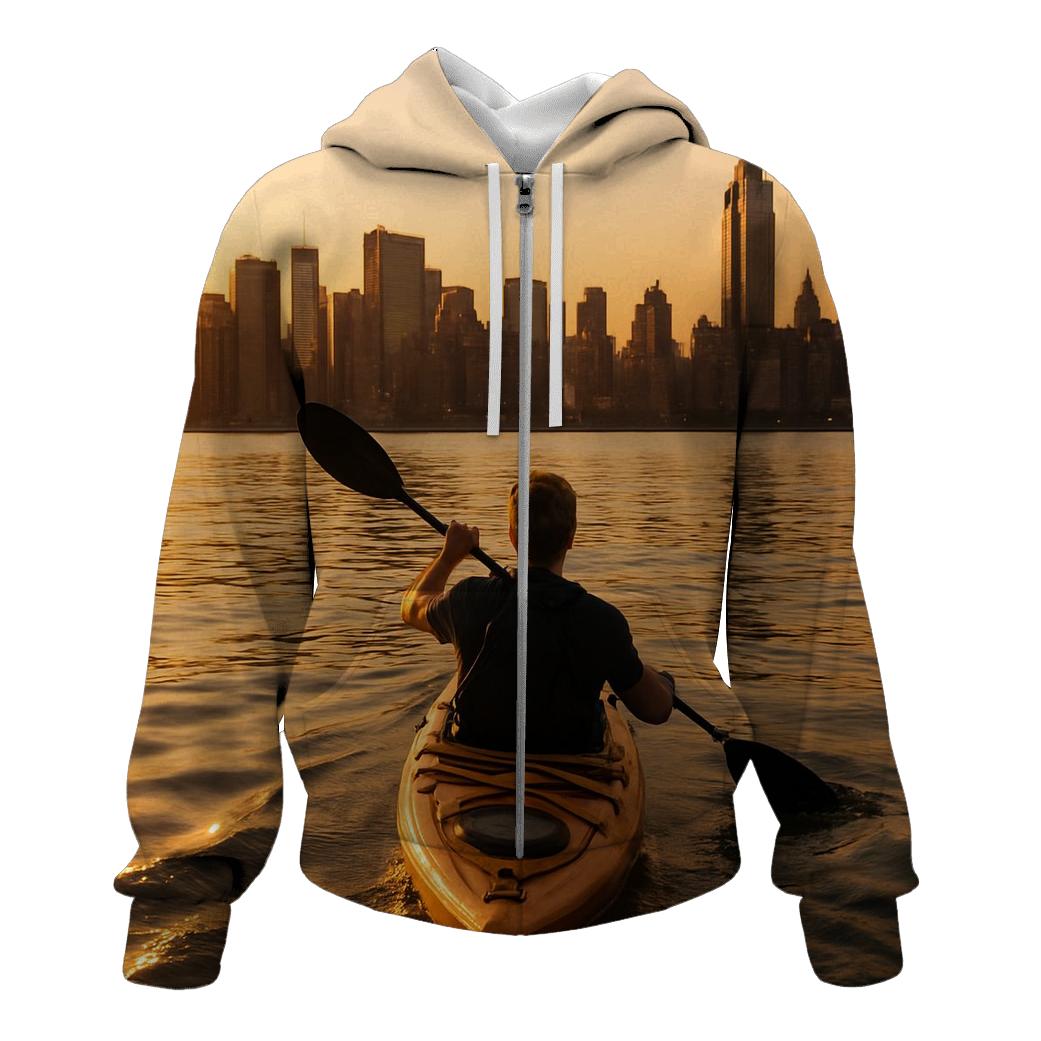 Hudson River Kayaker Facing Midtown Skyline hoodie designs