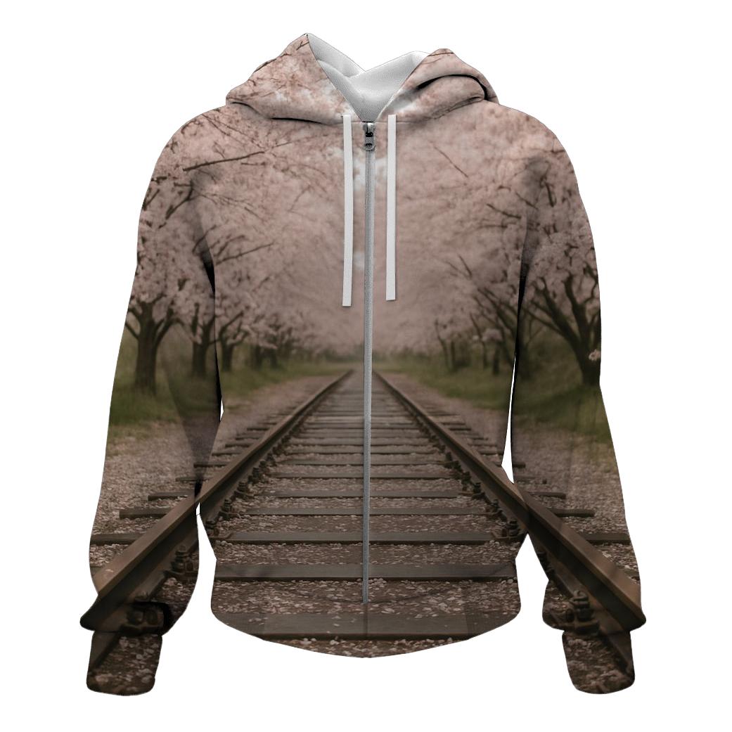 Cherry Blossoms Over Old Railway Track hoodies fashion